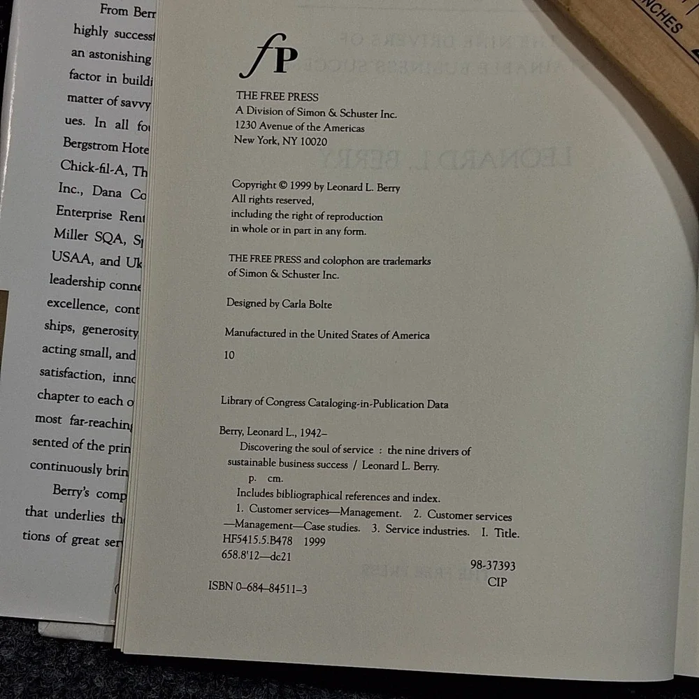 Discovering The Soul of Service Leonard Berry Hardback Book‎